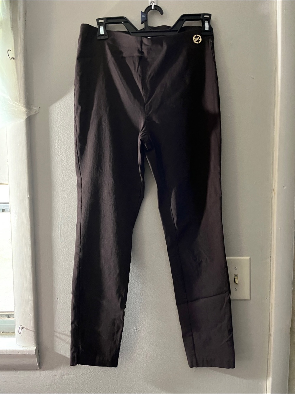 Michael Kors Black Straight-Leg Pants with Gold MK Emblem